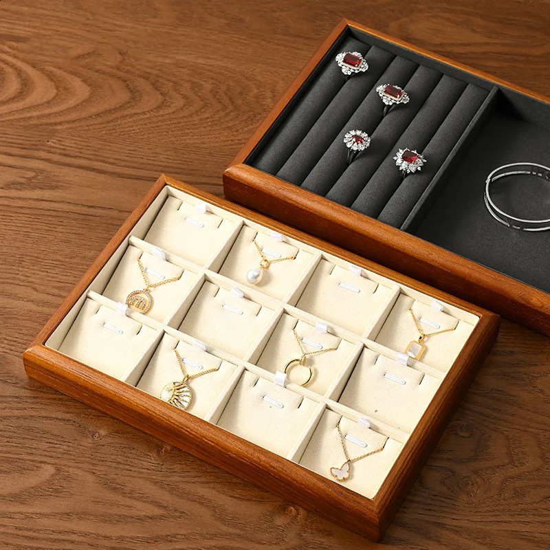 Oirlv Wooden Jewelry Box Jewelry Organizer Multifunctional Ring Necklace Bracelet Earrings Storage Tray Jewelry Display Props 250424