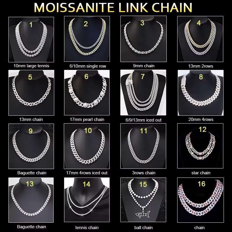 Custom Gra Jewelry 925 Sterling Silver Vvs Tennis Ice Out Lab Grown Diamond Mossanite Moissanite Necklace Chain for Women Men