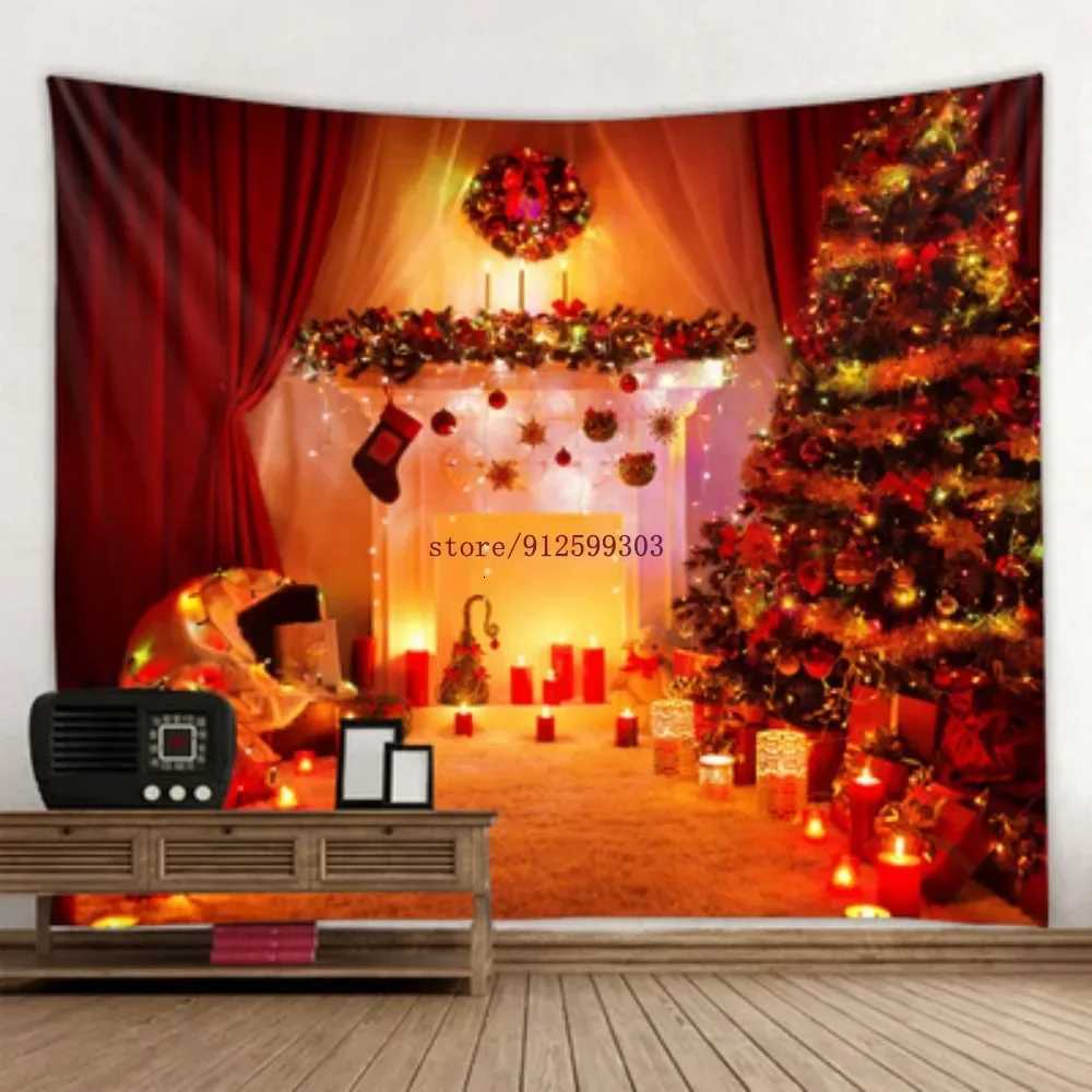 Home decoration christmas tapestry snowflake santa winter night fireplace print wall decoration tapestry 230x180cm tapizM251125