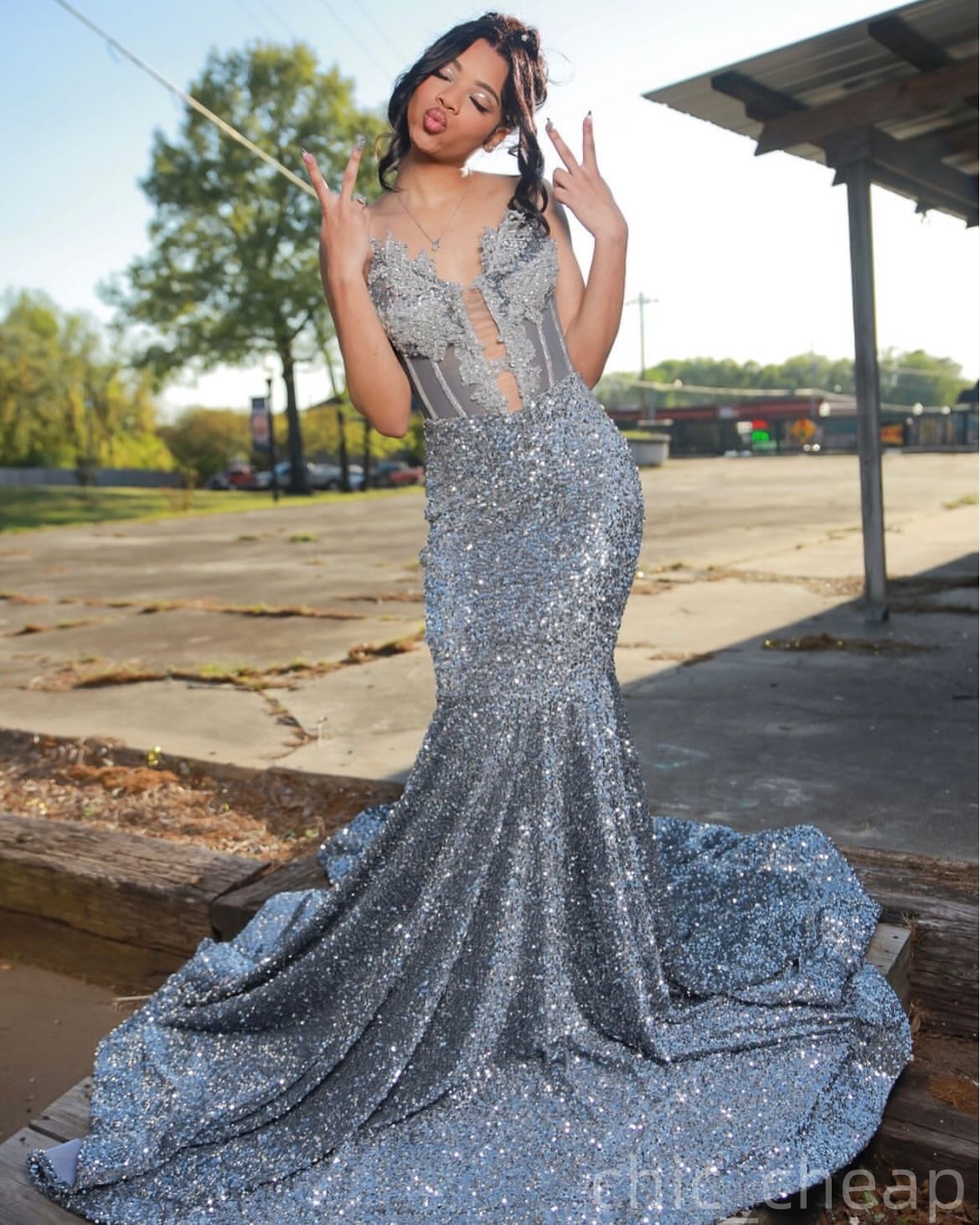 Silver Mermaid Plus Size Prom Dresses 2025 Sequined Crystals Simple Evening Formal Party Second Birthday Engagement Gowns Dress For Special Occasions
