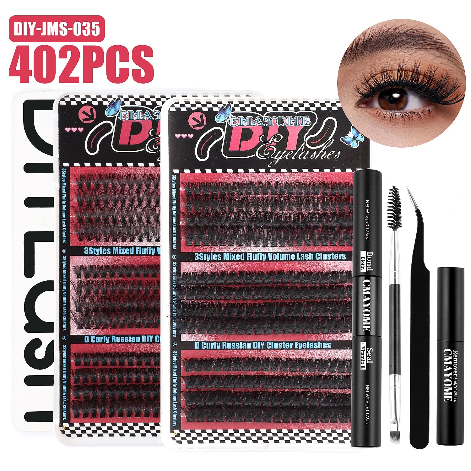 DIY Lashes Kit 402Pcs Cluster Segmented Eyelash Extensions Thick Fluffy Individual Eyelashes D Curled Handmade Reusable Grafted Lashes