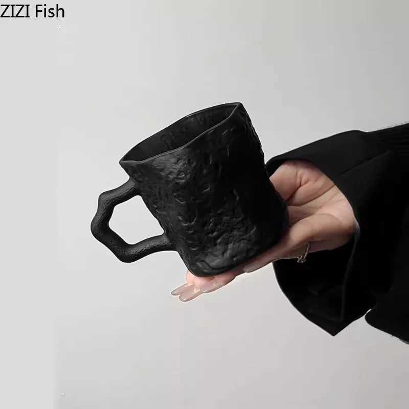 200ml Black Glass Mug Irregular Shaped Milk Cup Office Drinking Water Cup Household Goods Drinking Water Beverage Milk Cups Y251125