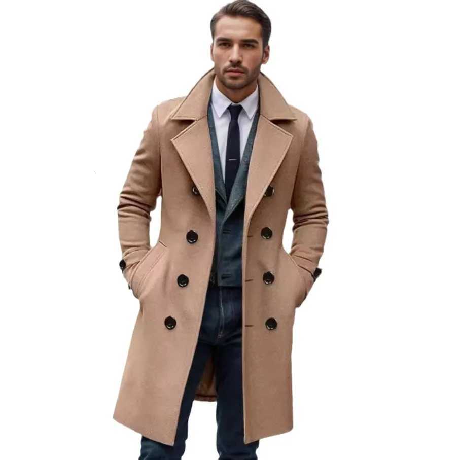 Autumn Winter New Mid-Length Double-Breasted Mens Wool Coat Slim Fit Overcoat European Size SimpleT251125