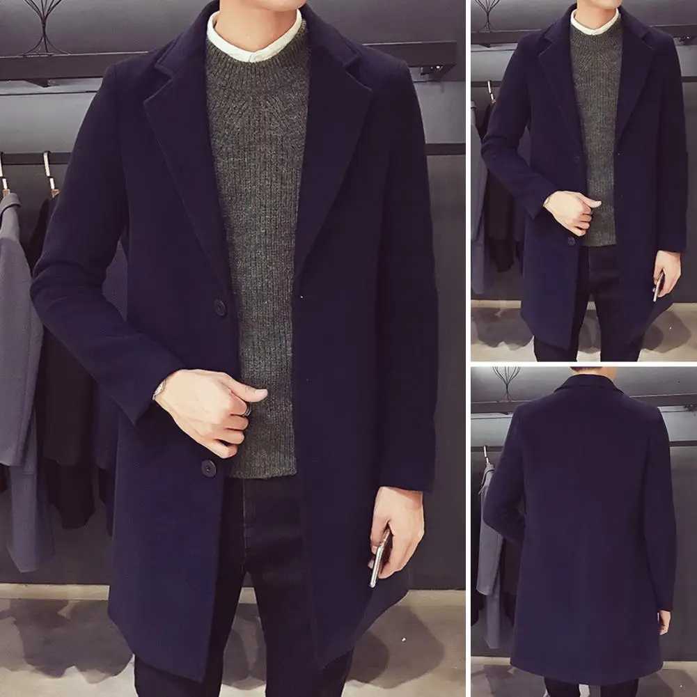 Winter Long Jacket Mens Fashion Slim Trench Coats Overcoat Men Black Windbreaker Single-Breasted Autumn Winter Woolen CoatT251125