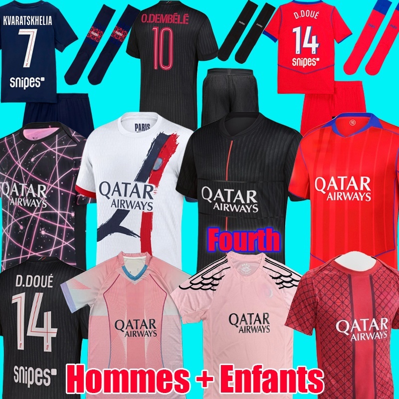 25 26 maillot de foot O. DEMBELE psges jersey hakimi G. RAMOS 2025 football shirts men soccer jerseys kids set equipment hommes enfants pink fourth 4th kits