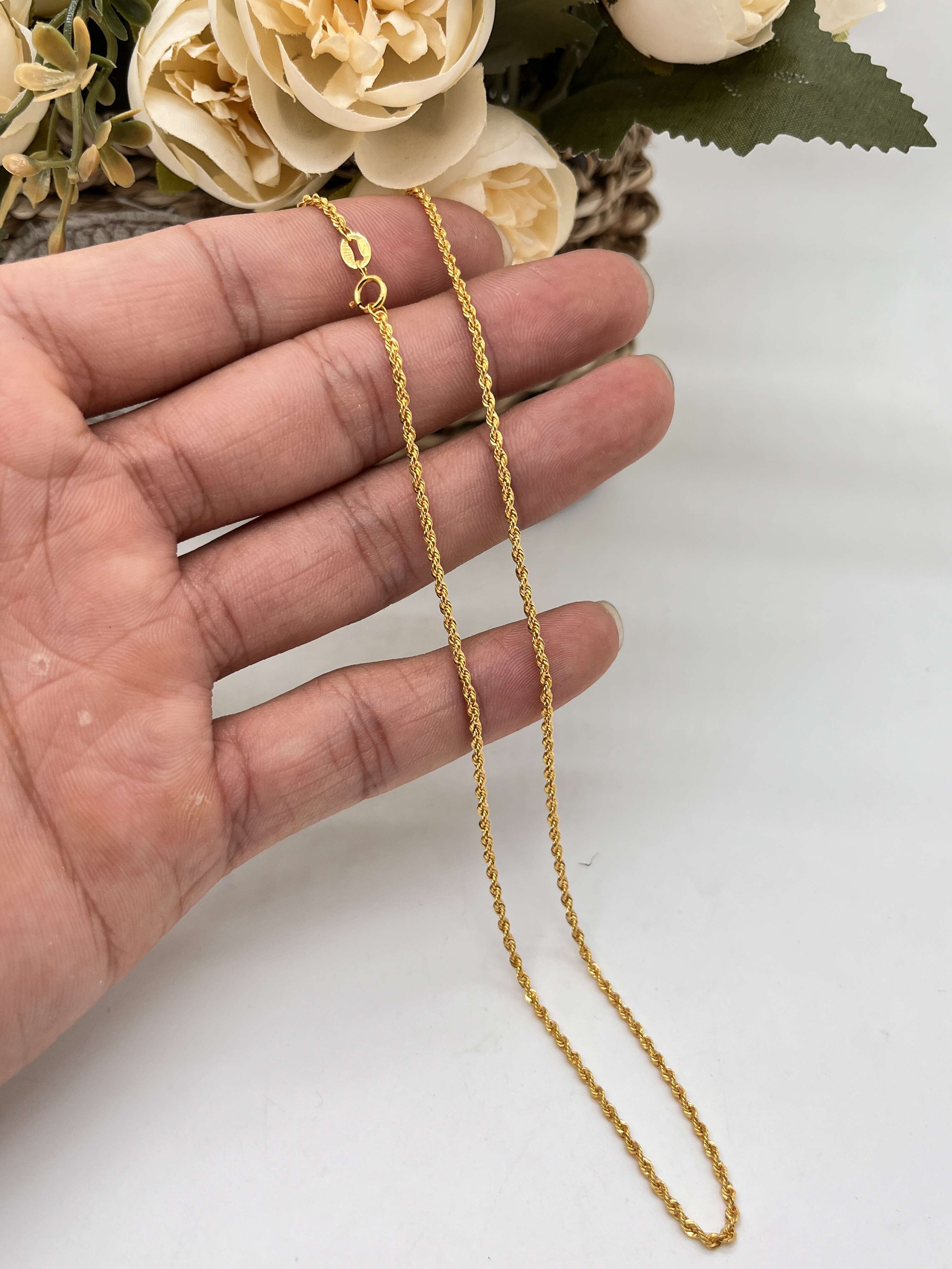 Real 18K Solid Gold Rope Chain 1.5mm 1.6 mm Pure Gold Necklace Wholesale Au750 18K Gold Chain Twist Chain Necklace