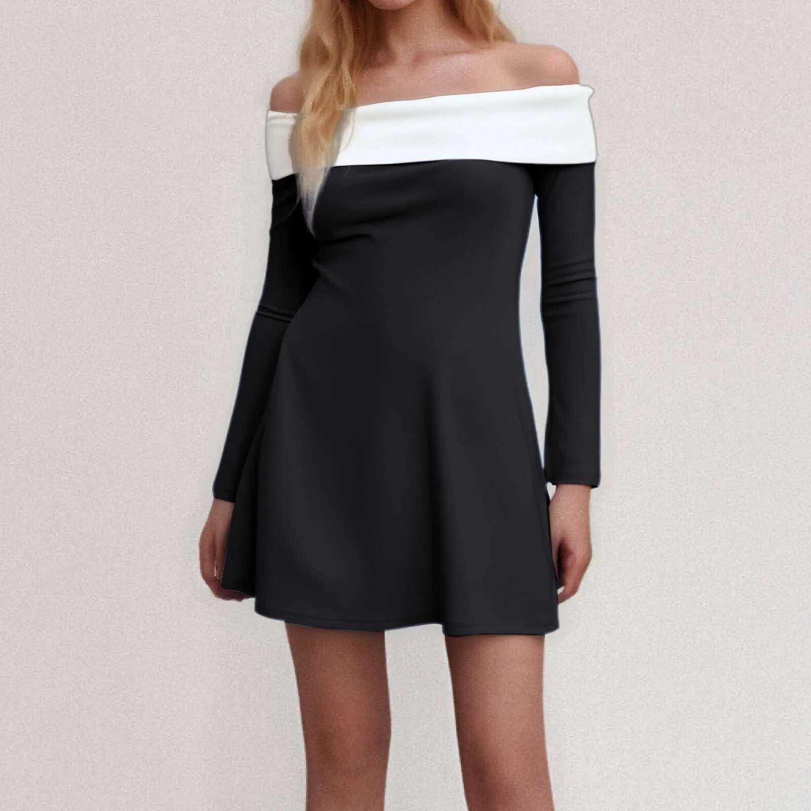 Dongdumaoyi Off Shoulder Long Sleeve Mini Dress For Women Spring Summer New Patchwork Strapless Backless A Line Sexy Elegant