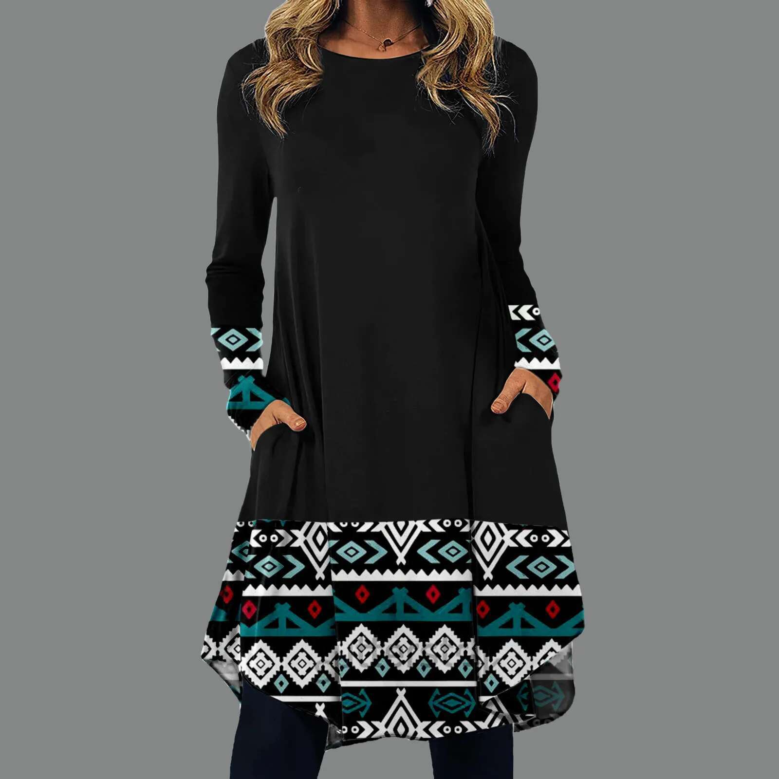 Dongdumaoyi New Women Black Print Bohemian Vintage Dresses Long Sleeve Casual Loose Boho Dress For Lady Autumn Spring Clothing