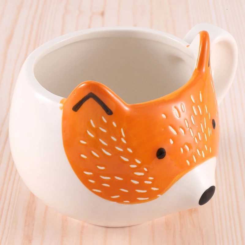 B62B-Ceramic Coffee Cup Cartoon Fox Shaped Cup Animal Pattern Home Kitchen Office Juice Milk Cup Y251125