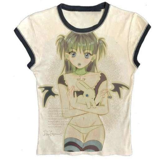 Personalized cartoon anime printed round neck women's spring and summer hot girls slim fit fashion Y2K top