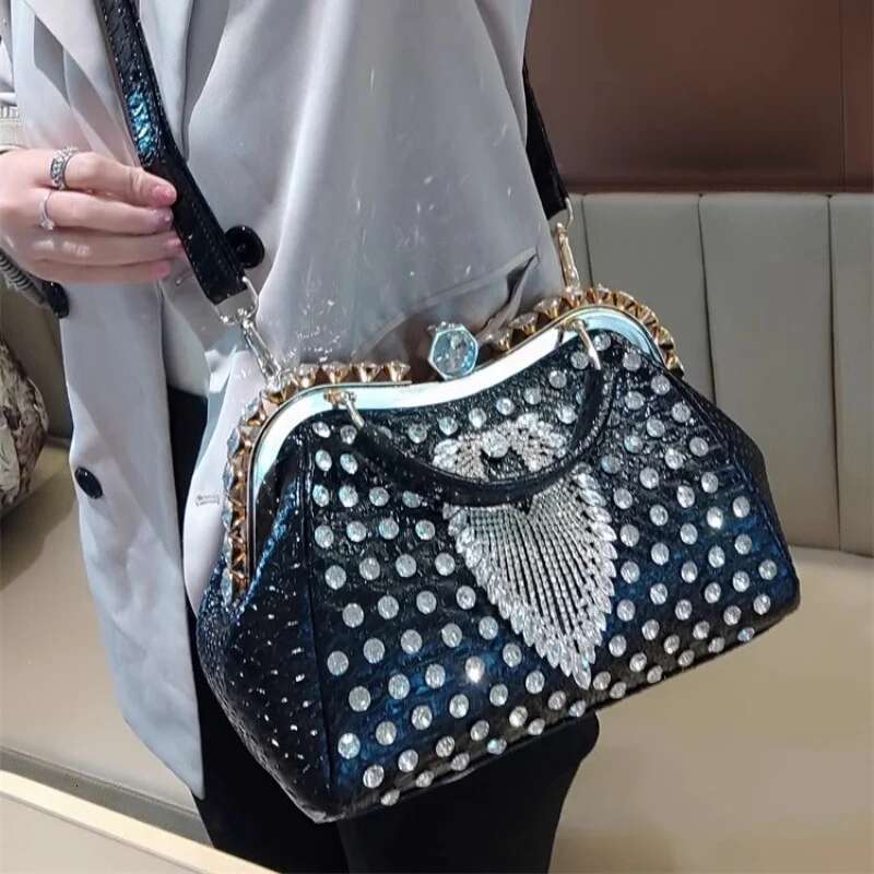 Spring rivet crystal horizontal large-capacity metal buckle handbag banquet dress versatile one-shoulder cross-body women's bag