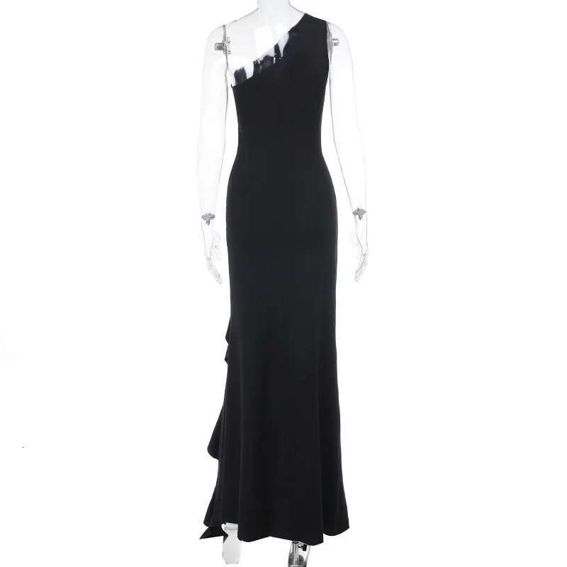 Dongdumaoyi Townlike Ruffles Asymmetrical Maxi Long Dress One Shoulder Spring Summer High Split Nightclub Sexy Party Dresses