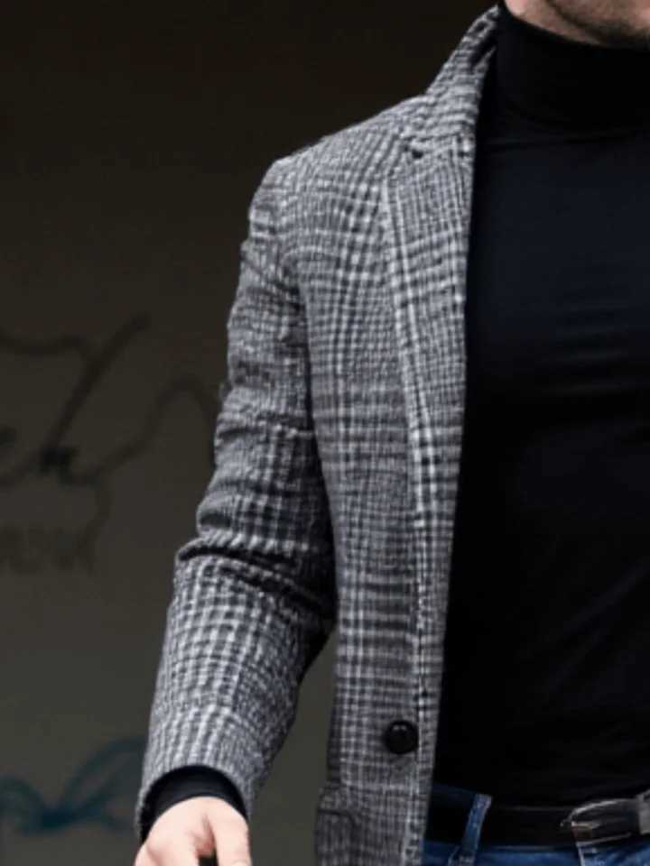 New Arrival Mens Checkered Wool Overcoat Single Breasted Thickened With Lining EU Sizes Winter Commuting Outdoor StyleT251125