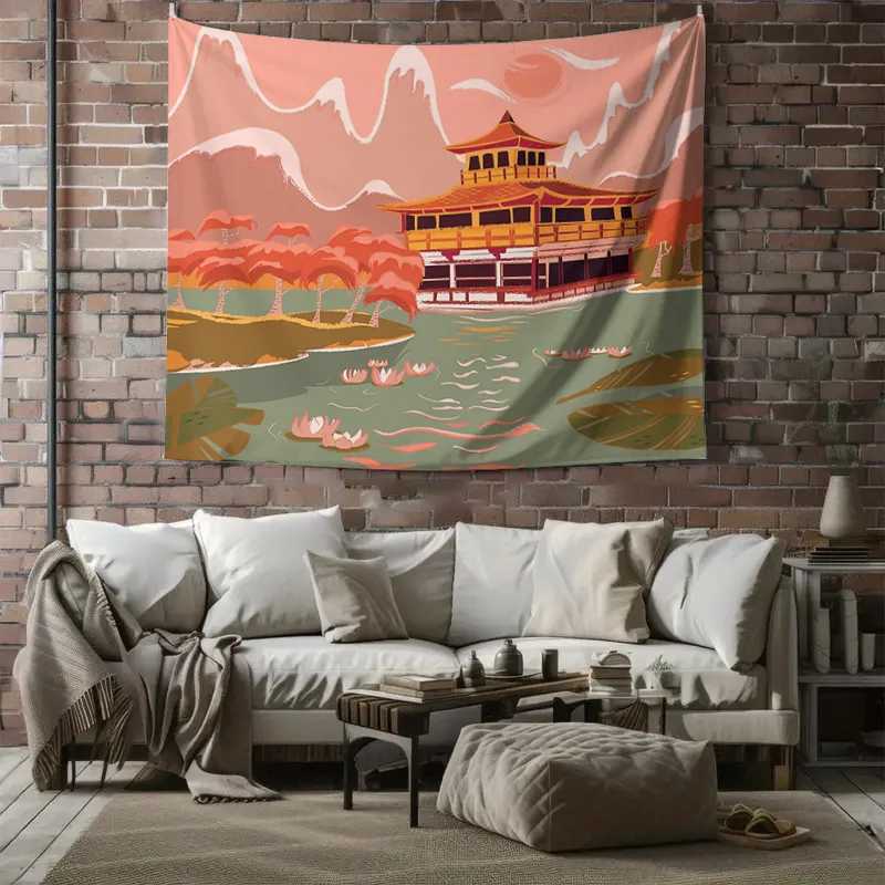 Japanese Temple Wall Tapestry Scenic Nature Zen Decor Room Divider Backdrop Beach Coverlet Home Aesthetic VibeM251125