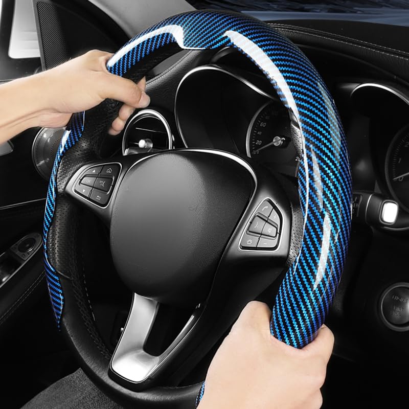 Carbon Fiber Style Steering Wheel Cover, Universal Fit for Round/D-Shape Wheels, Easy Installation