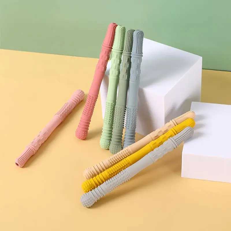 5pcs/set Silicone Hollow Teether Tube Chew Straw Sensory Toy for Toddlers Silicone Teething Toys Gifts G251125