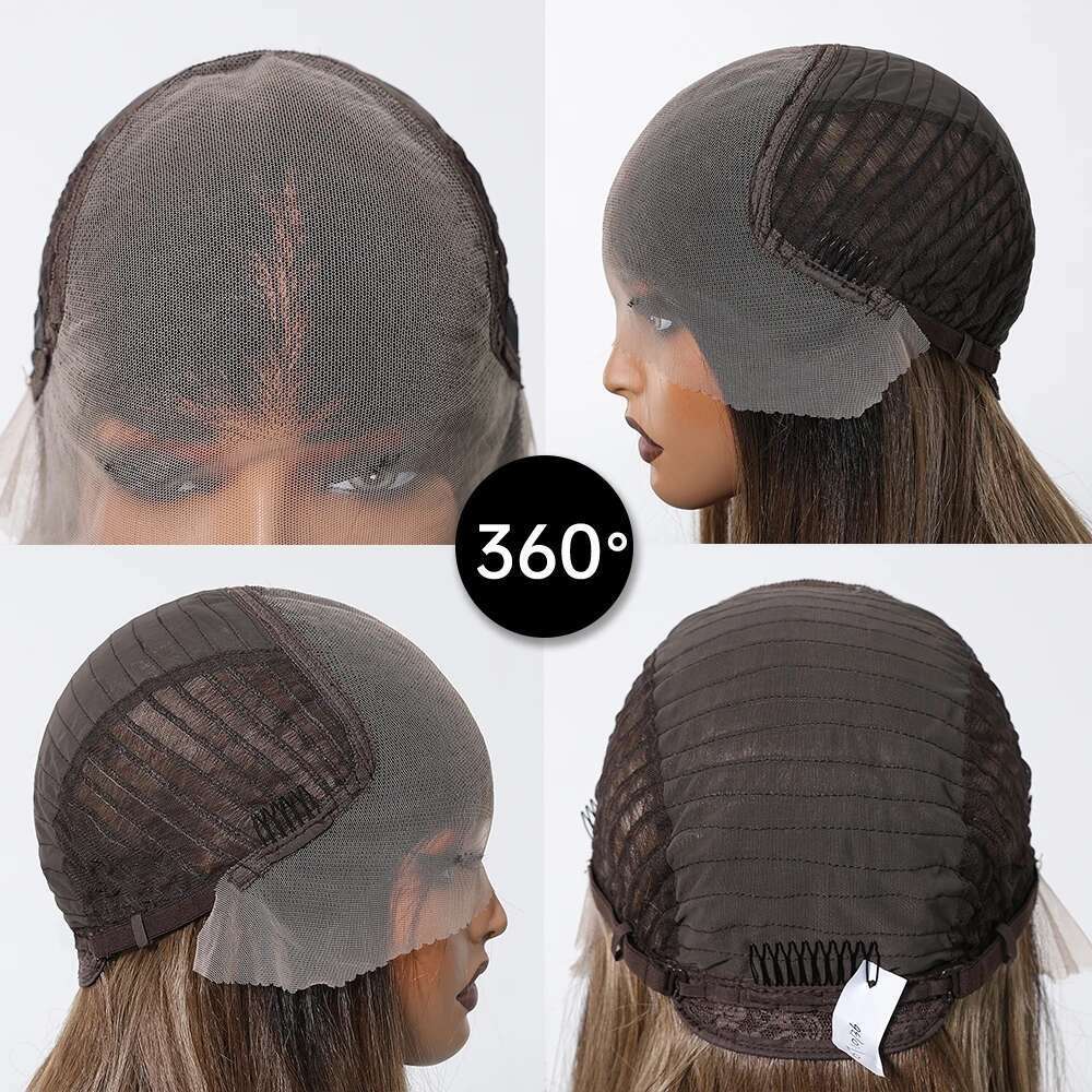 13*6 Transparent Lace Frontal Synthetic Long Straight Layered Hair Brown Blonde Highlight Wigs For Afro Women Brazilian Wig