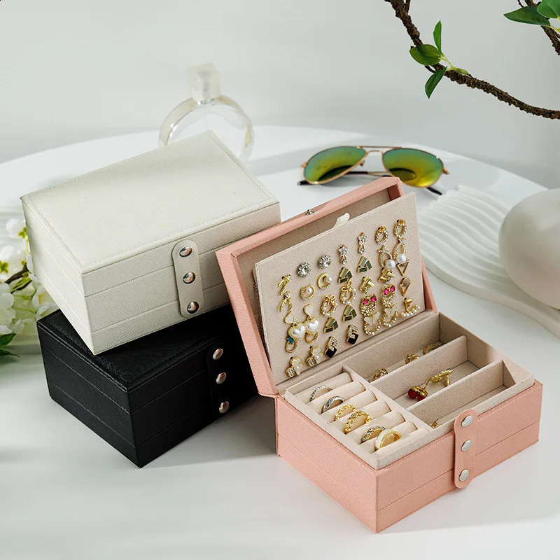 PU Leather Portable Jewelry Storage Box Large Capacity Travel Necklace Earrings Ring Jewelry Organizer Display Case Dustproof 250424
