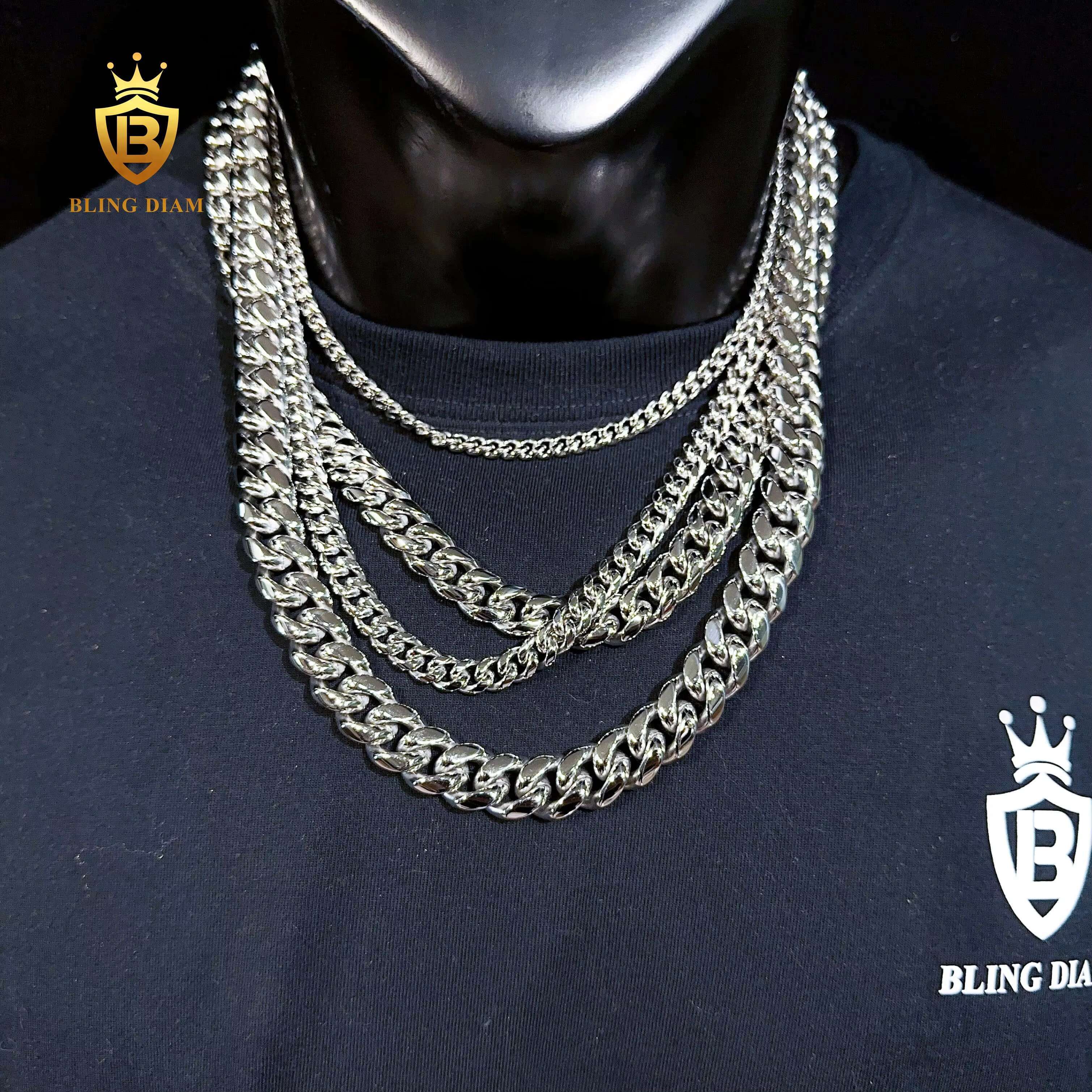 Blingdiam Jewelry Fashion 6mm 8mm 12mm 14mm Spring Buckle Hiphop Chain Stainless Steel Cuban Link Chain