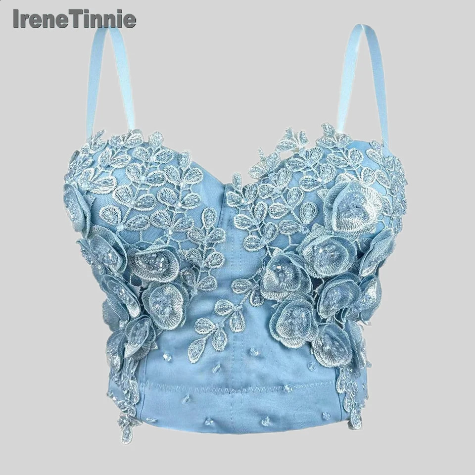 Irene Tinnie Fashion Embroidery Flower Womens Y2k Bustier Bra Wedding Corset Party Cutting Top Vest Ropa De Muje Plus Size 250422