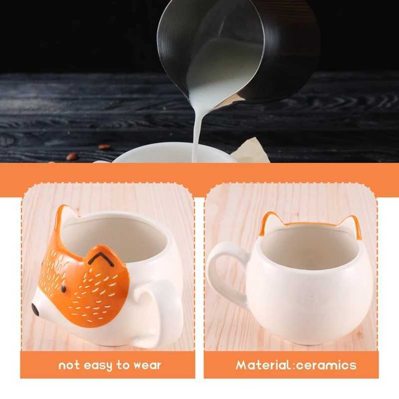 B62B-Ceramic Coffee Cup Cartoon Fox Shaped Cup Animal Pattern Home Kitchen Office Juice Milk Cup Y251125