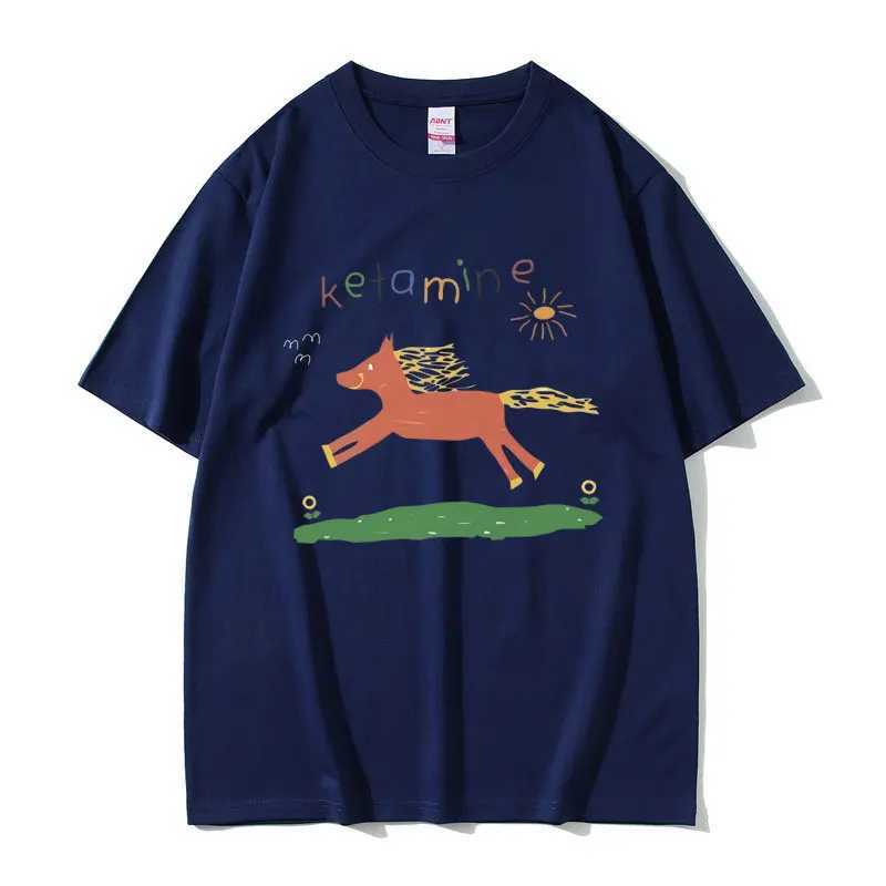 Interesting ketamine horse graphic printed T-shirt for mens casual jokes humorous meme T-shirt for mens pure cotton T-shirt for mens oversized T-shirt