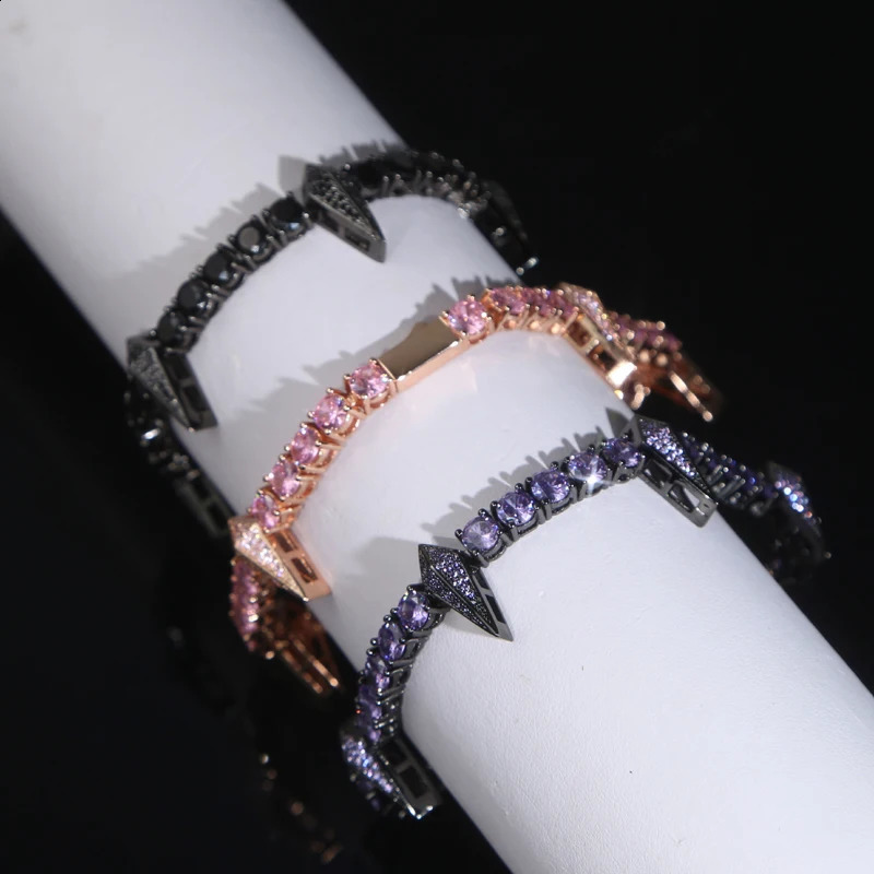 5MM Rrainbow CZ Tennis Chain Miniature Pave Cube Zirconia Spike Charm Rock Punk Hip Hop Mens Ice Out Bracelet 250422
