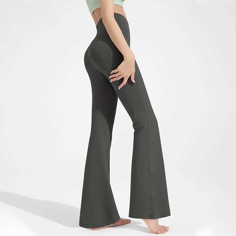 Strapless Waist Wrinkle Hip Enhancement Fitness Exercise Elastic Bell Bottom Pants Womens Casual Outdoor Running Yoga PantsC250425