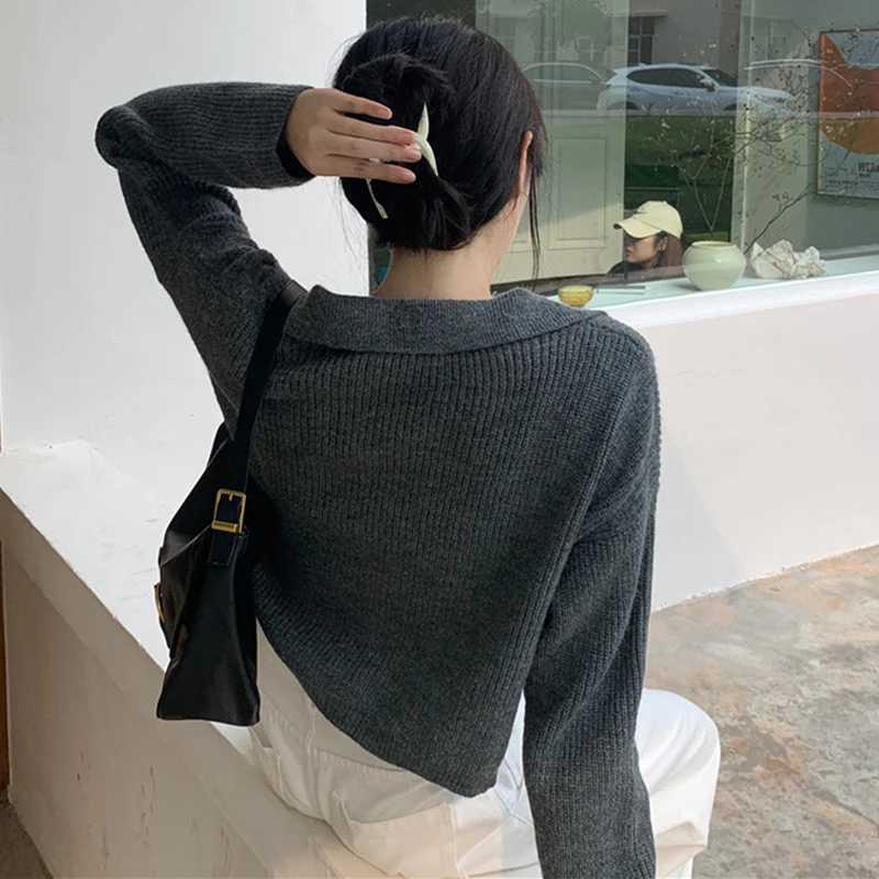 Fashion Loose Casual Simple Elegant Autumn Winter Knitted Cardigan Short Sweater Women Long Sleeve Jackets New Solid Short TopT251125