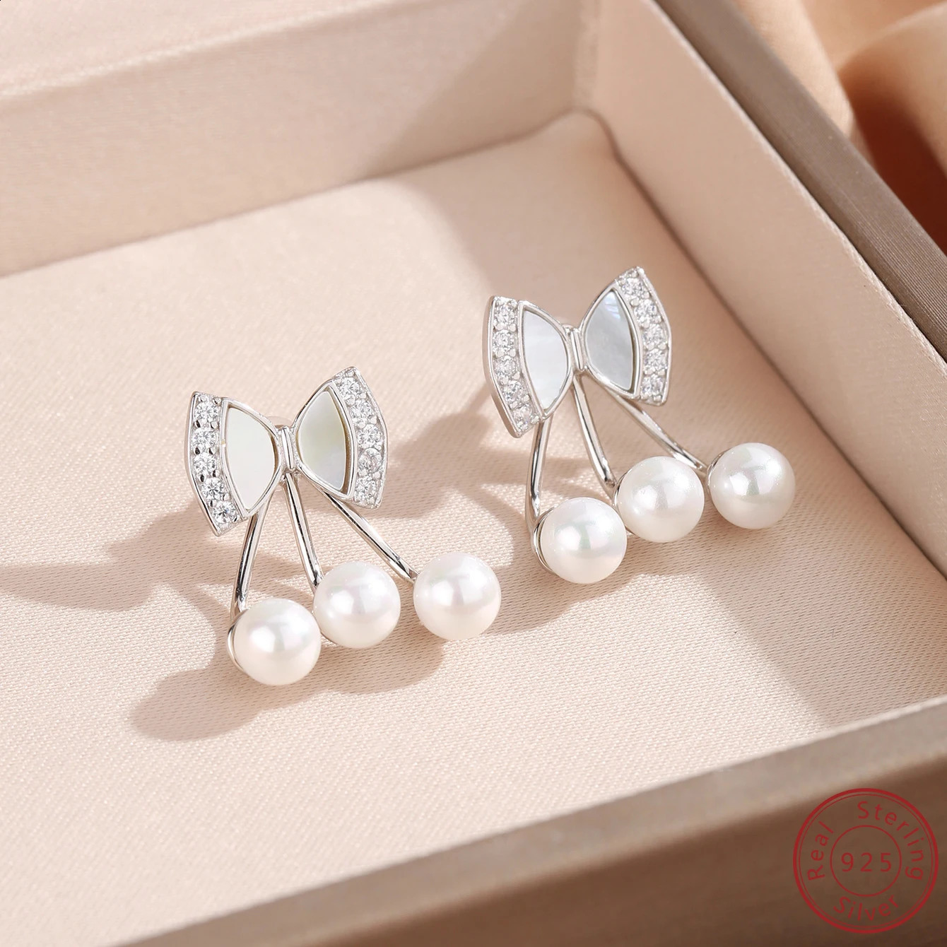 product 100% 925 sterling silver bow hanging pearl earrings fashion version earrings style party women 250422