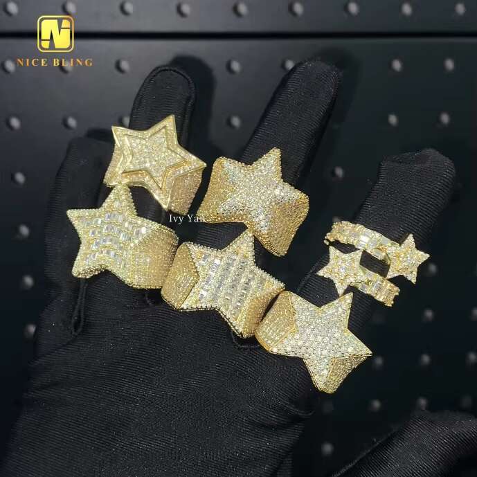 Pass Diamond Tester Iced Out 7 Designs Star Shape Hip Hop Rapper Jewelry Full With VVS Moissanite Diamond 925 Silver Men Ring