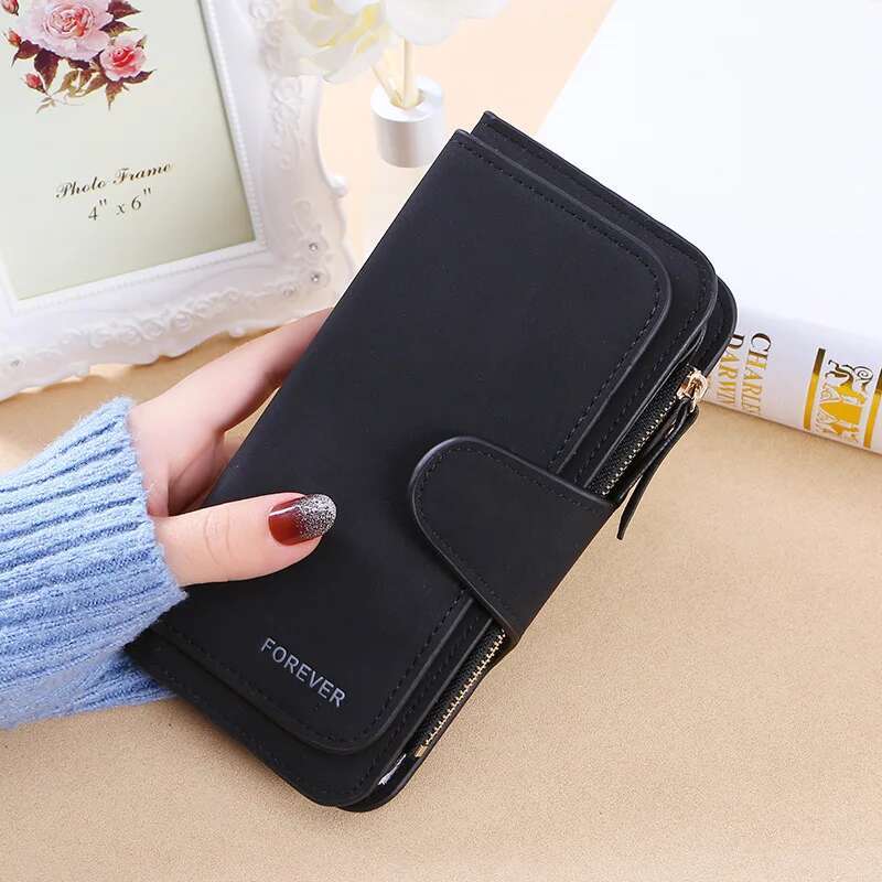 New Buckle Korean Version Wallet Three Fold Fashion Bag Multi-Card Women's Purse Frosted Two-Tone Fabric