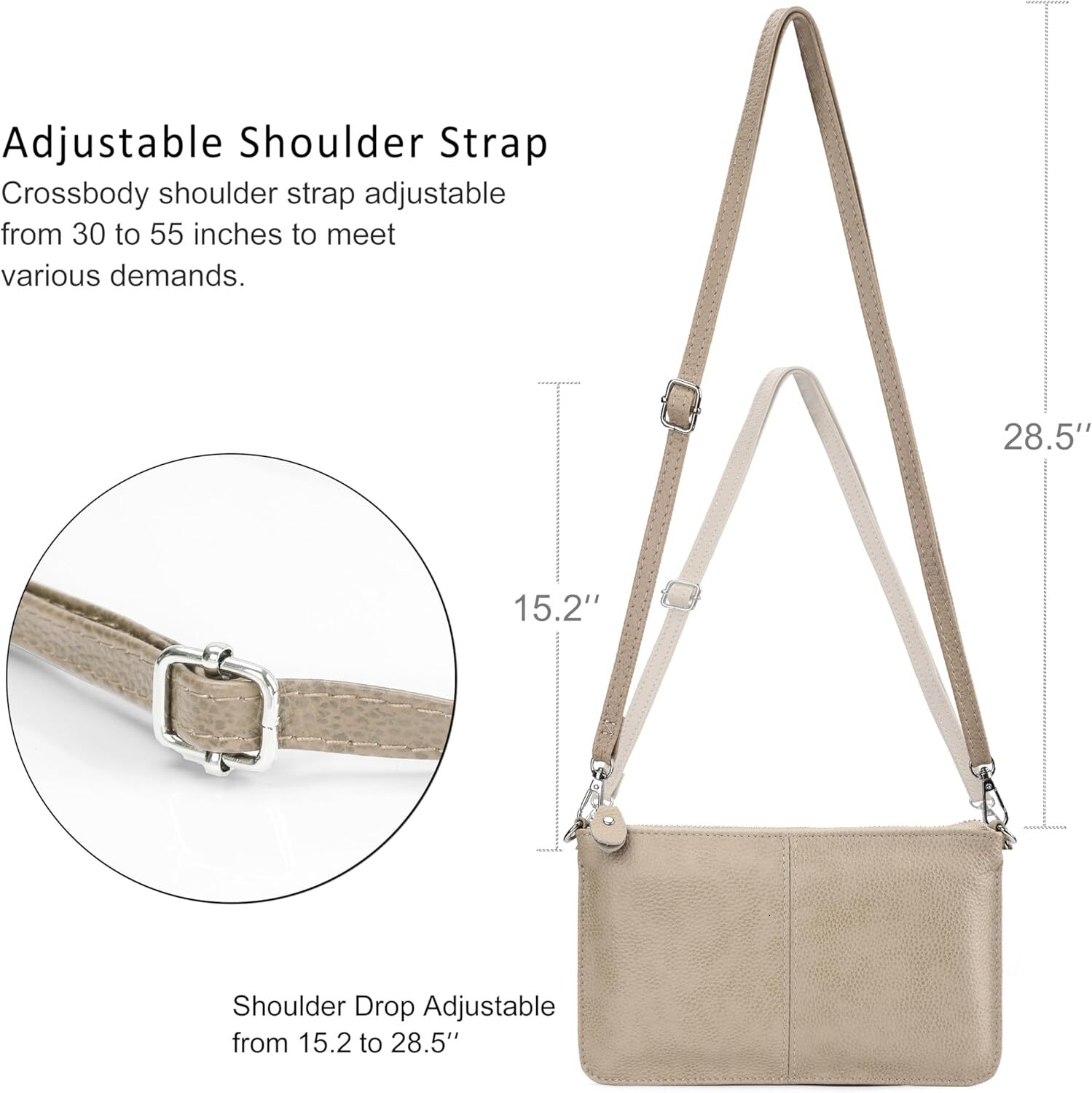 Genuine Leather Wristlet Clutch Wallet Purses Small Crossbody Bags Shoulder Handbag For Women, Sier Zipper