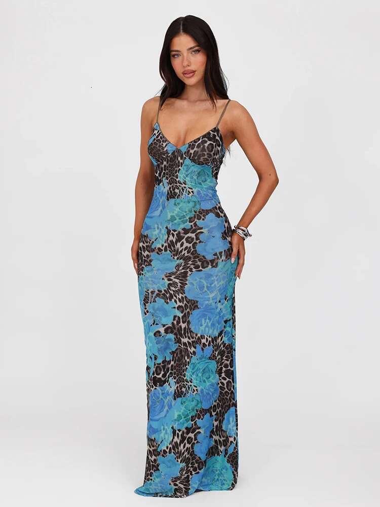 Dongdumaoyi Townlike Print Slim Bodycon Maxi Long Dress Women Spaghetti Strap Summer Backless Nightclub Sexy Party Dresses