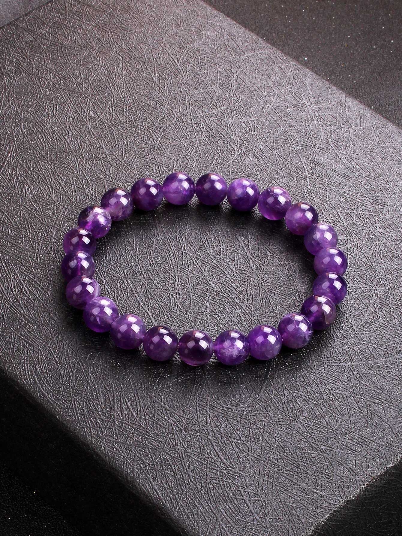 Amethyst Bead Bracelet Natural Healing Crystal Calming Jewelry Stress Relief Spiritual Clarity Energy-Boosting Stone Gift J251125