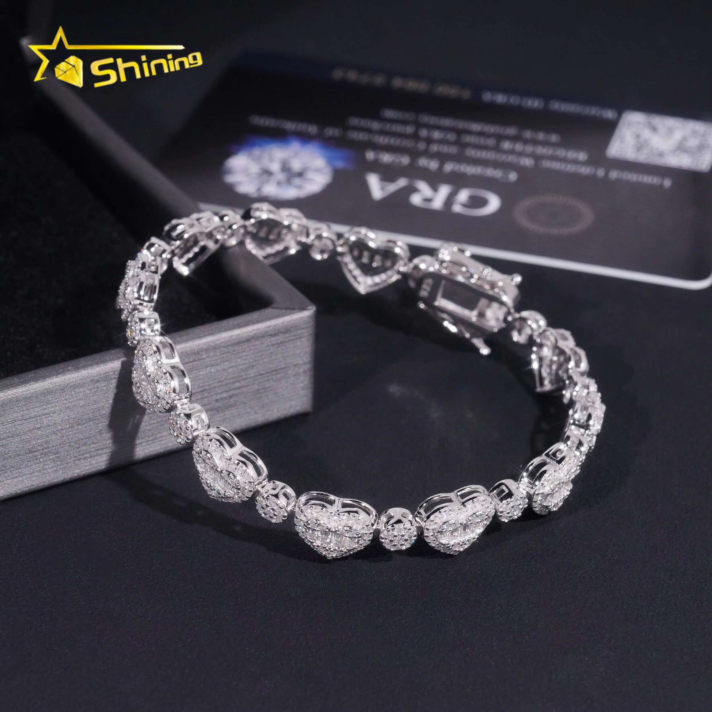 Pass Diamond Tester Silver 925 Gold Plated Hip Hop Jewelry Cuban Link Bracelet Iced Out Custom Heart Tennis Chain Bracelet