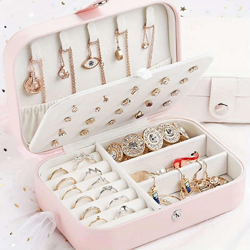 1pc PU Leather Jewelry Storage Box Secure Locking Case Multi-Organizer for Earrings Necklaces Rings 250424