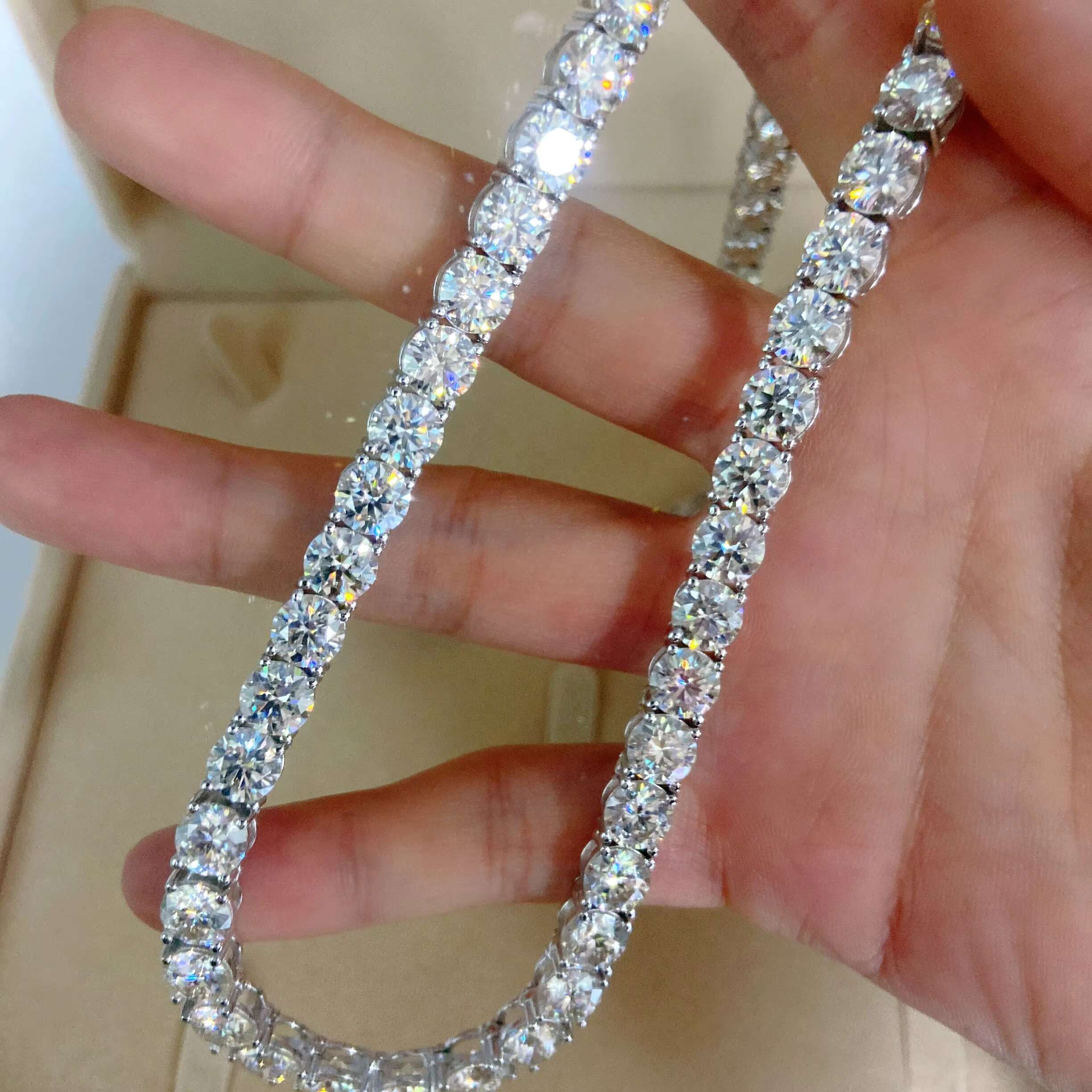 5mm Width Silver 925 Chain Real Gold Plated Hip Hop Jewelry Vvs Moissanite Diamond Tennis Chain
