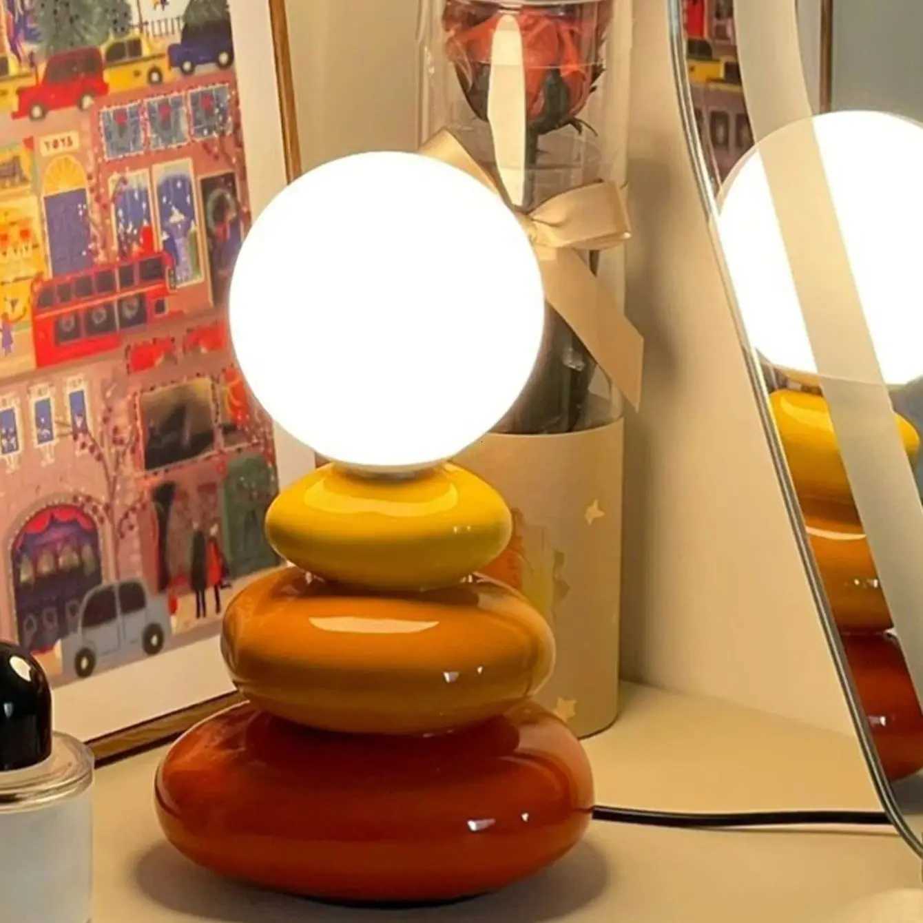 Colorful Stone Table Lamp LED neutral light Bedroom Bedside lustre Lamp Creative Nordic Stacked Stone ShapeM251125