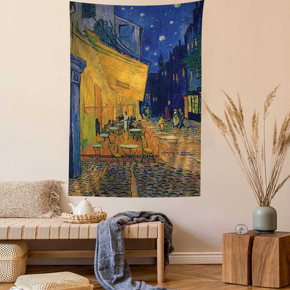 Van Gogh Oil Painting Works Anime Tapestry Hippie Flower Wall Carpets Dorm Decor Cheap Hippie Wall HangingM251125