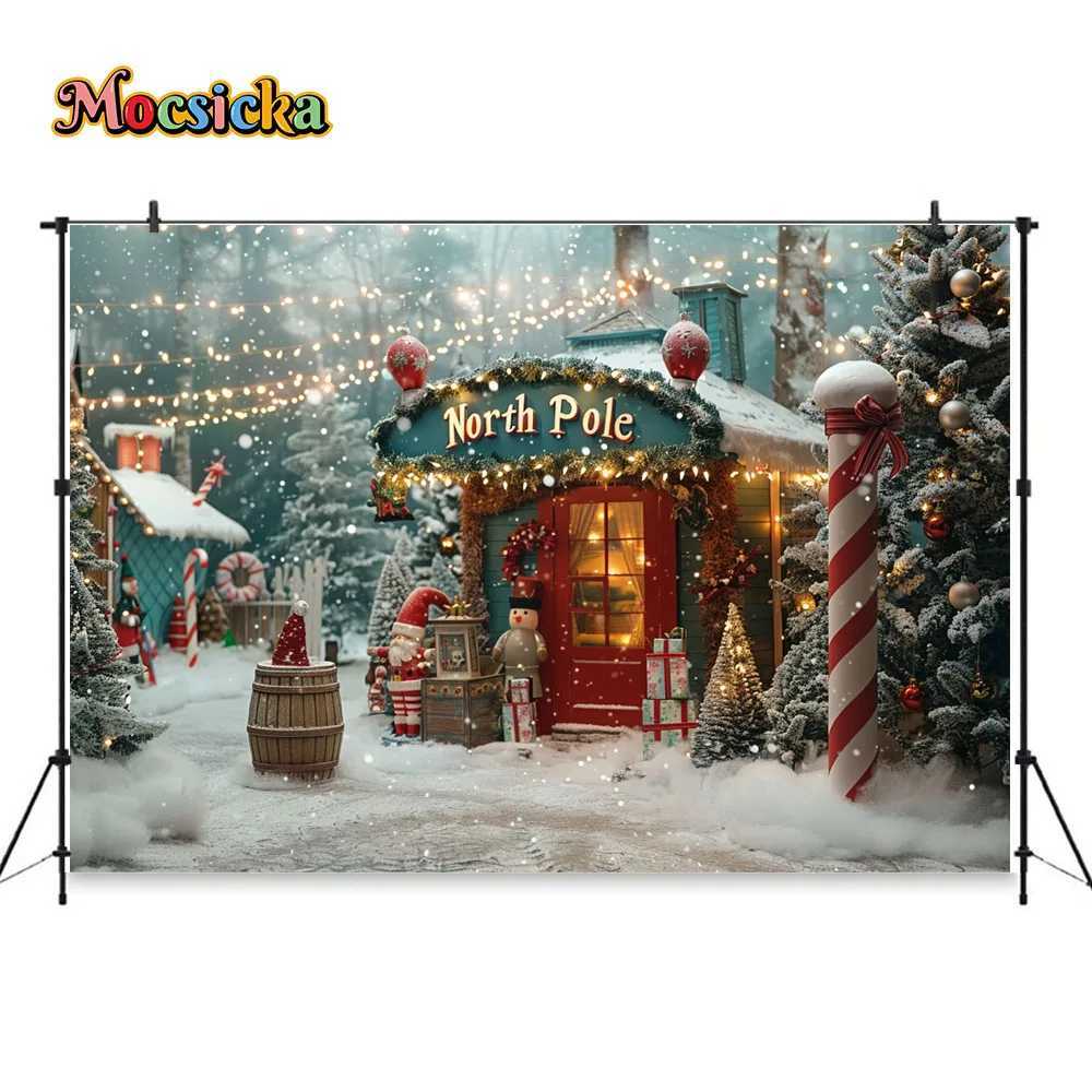 Christmas Photography Background North Pole Candy Cane Town Fairy Tale Backdrop Xmas Gift Shop Kids Winter Outdoor PhotocallM251125