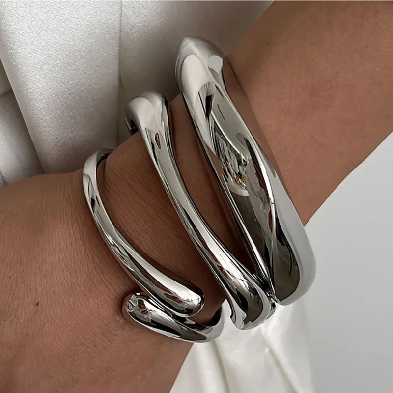 2 Retro Hip Hop Metal Cuff Bracelets Punk Gold Silver Geometric Spring Mens Jewelry 250415