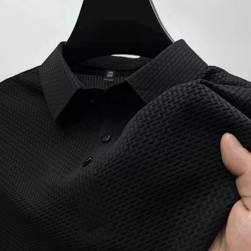 Mens business casual short sleeved bone flower solid color polo shirt fashionable breathable and comfortable summer version top 250422