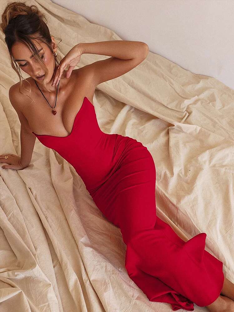 Dongdumaoyi Townlike Slim Bodycon Elegant Mermaid Dress Women Strapless Spring Summer Nightclub Sexy Party Long Maxi Dresses