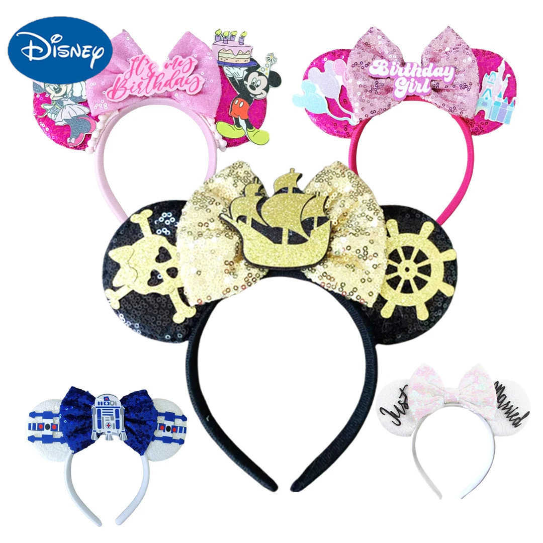 Disney 2025 Latest Minnie Earbands Headbands Birthday Girls Festival Parties sequins bows childrens adult hair girls hair accessories gifts X250425