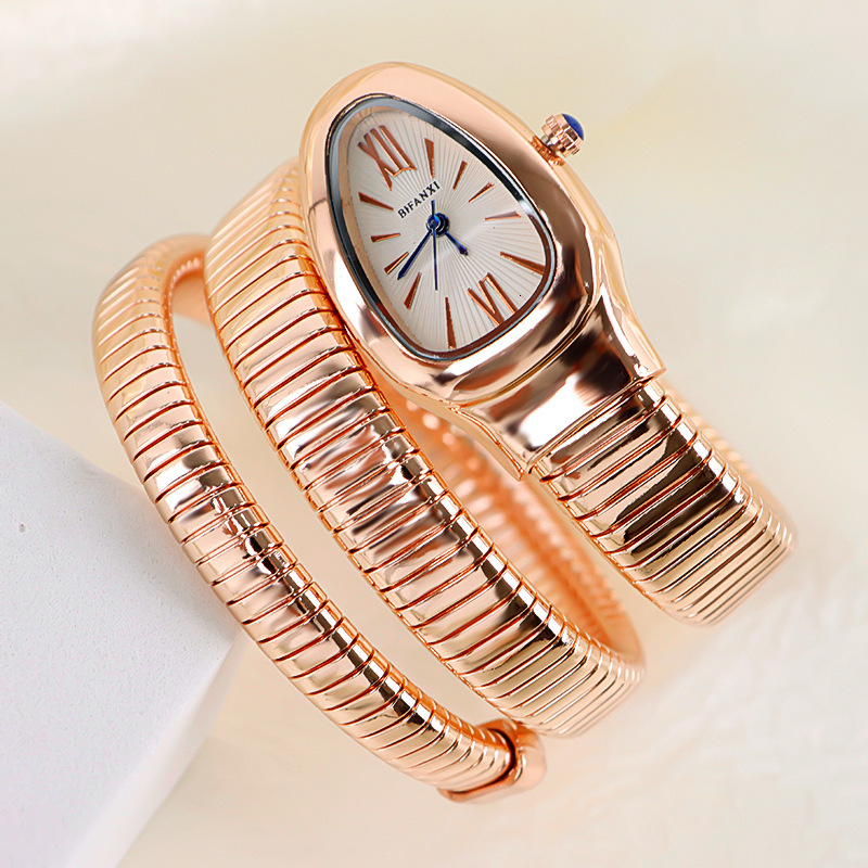 Luxury Brand Designer Watches Foreign Trade Snake-Shaped Quartz Watch For Women, Fashionable Two-Circle Steel Band Watch, Versatile Gradient Bracelet 