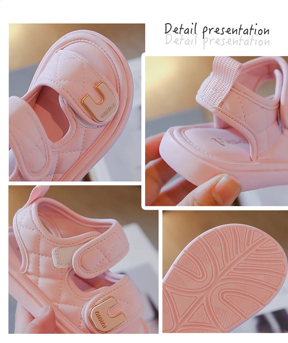 Girls summer sandals PU leather waterproof beach cover childrens soft and non slip girls summer sandals 250424
