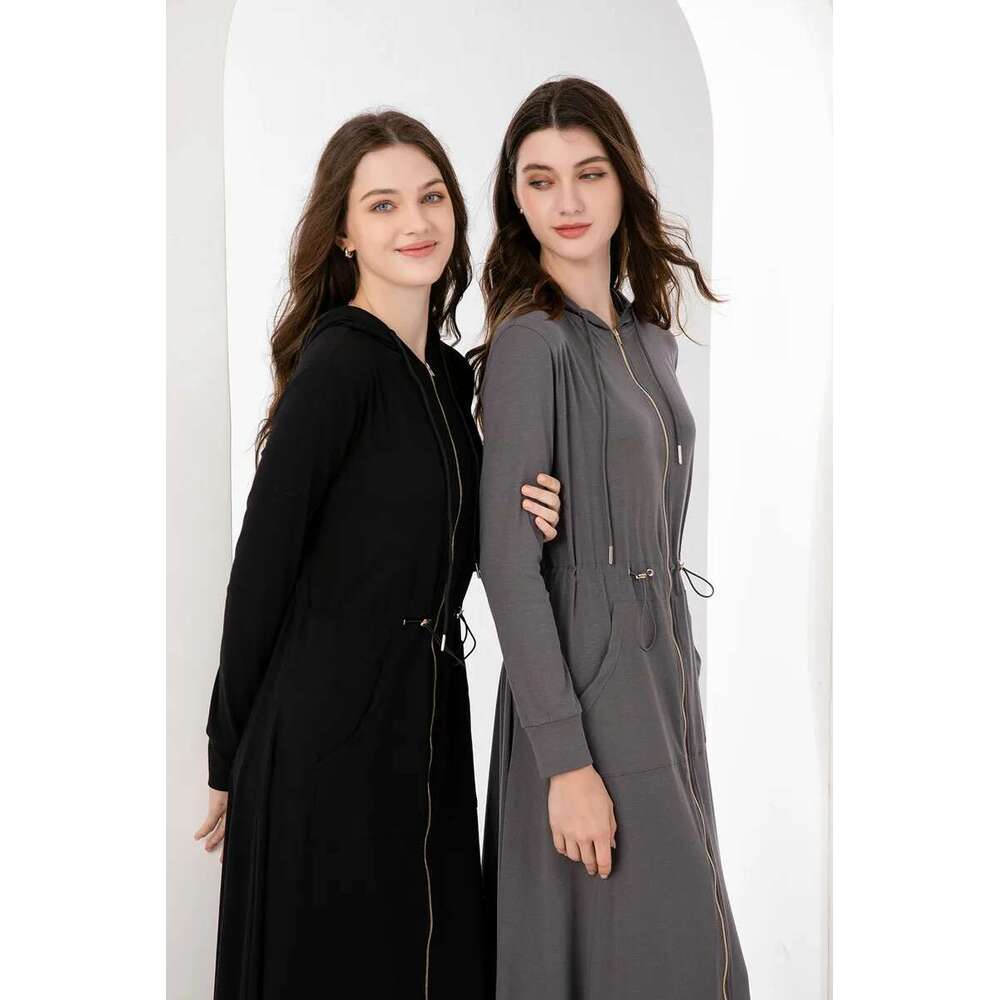 AS Aw2024 Fashion Spring/Summer Woman Clothes Modal Fabric Loose Style Gold Zipper Dress (Ship Out In 24 Hours)
