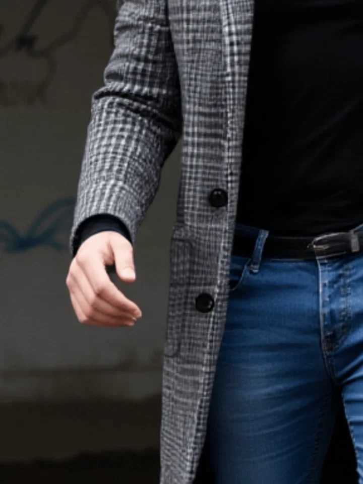 New Arrival Mens Checkered Wool Overcoat Single Breasted Thickened With Lining EU Sizes Winter Commuting Outdoor StyleT251125