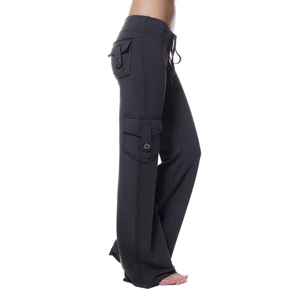 Autumn womens multi pocket button elastic pants ultra-thin fit sports pants ultra-thin fit sports pantsC250425
